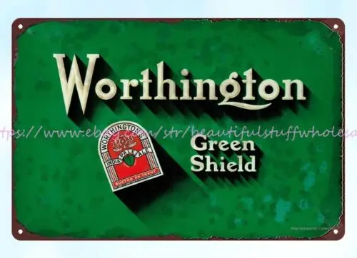 1935 Worthington Green Shield beer metal tin sign Cottage Farm wall hangings