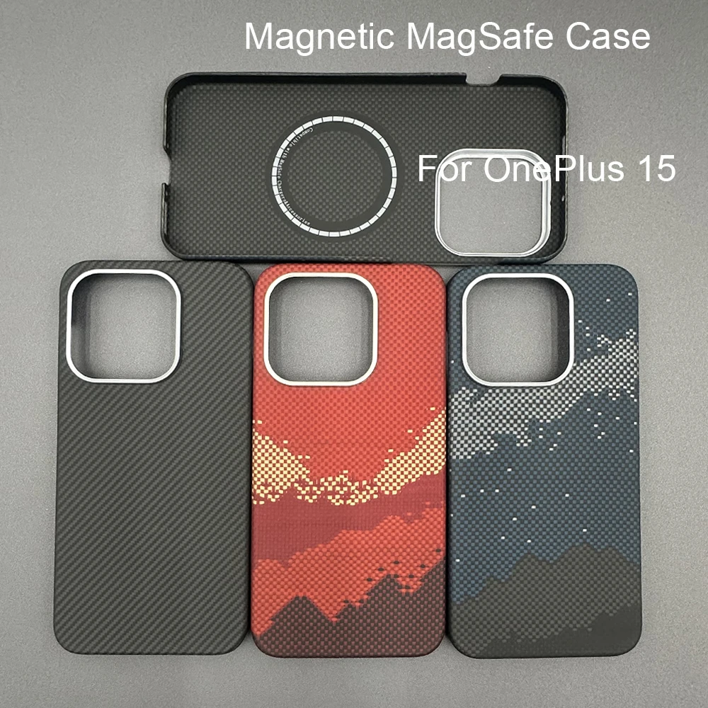 

Carbon fiber aramid magnetic case for oneplus 15 Kevlar thin Lightweight Cover magsafe fabric thin hard magnetic balck Slimlight