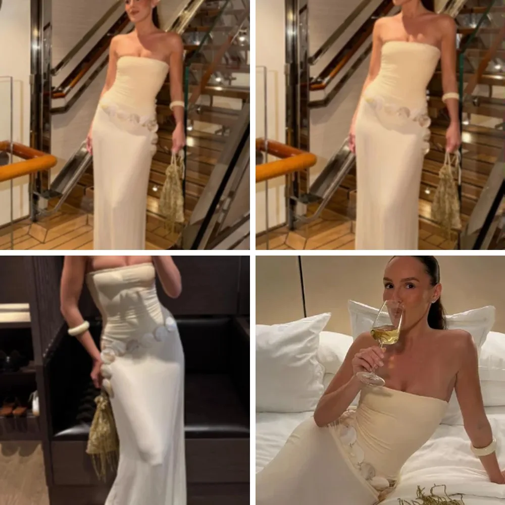 

Sexy Satin Strapless Maxi Dress for Women, Backless Pleated Evening Gown for Party 2026