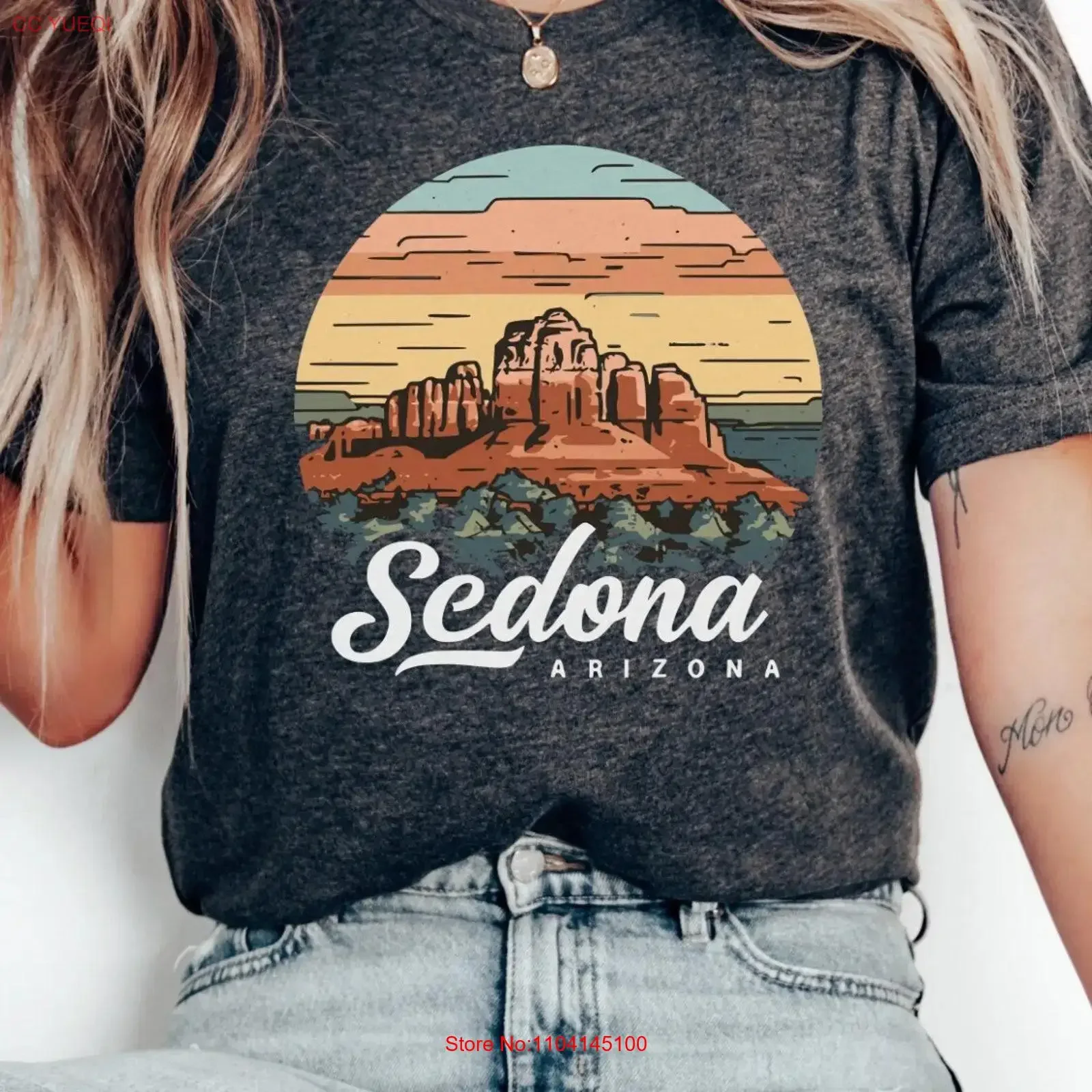 

Sedona Arizona DeserT T Shirt Crewneck Cactus s Performance Athletic vintage Washed Unisex Breathable Soft streetwear
