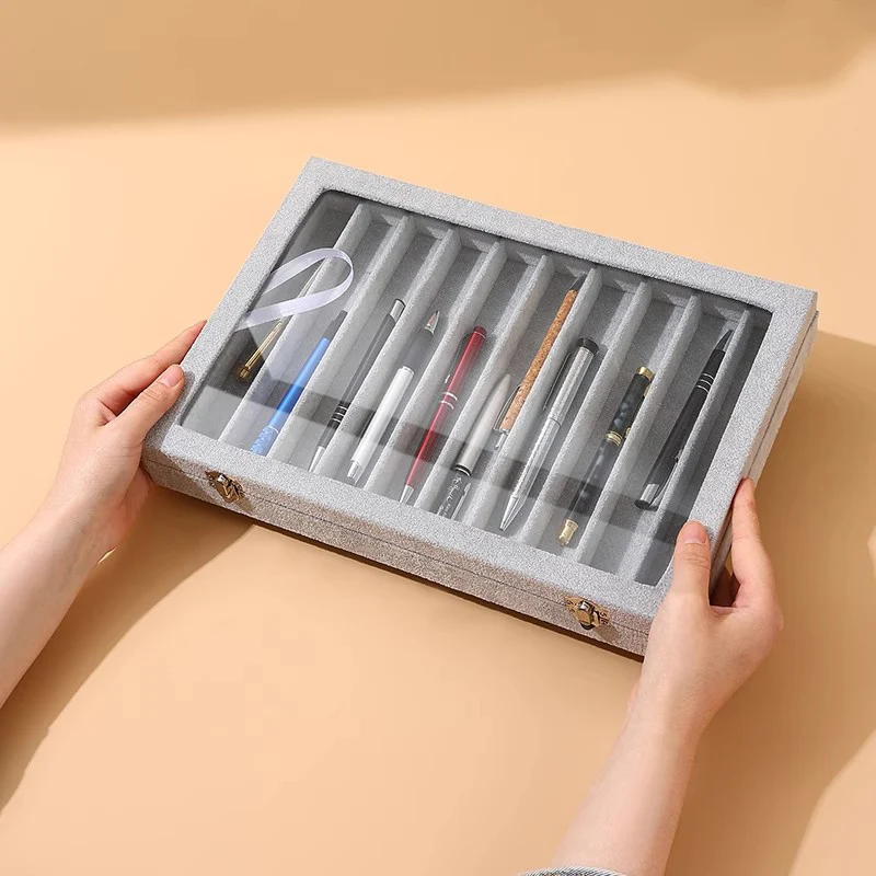 Dustproof pen storage box with lid, household pen name pen collection box, large capacity pen display box
