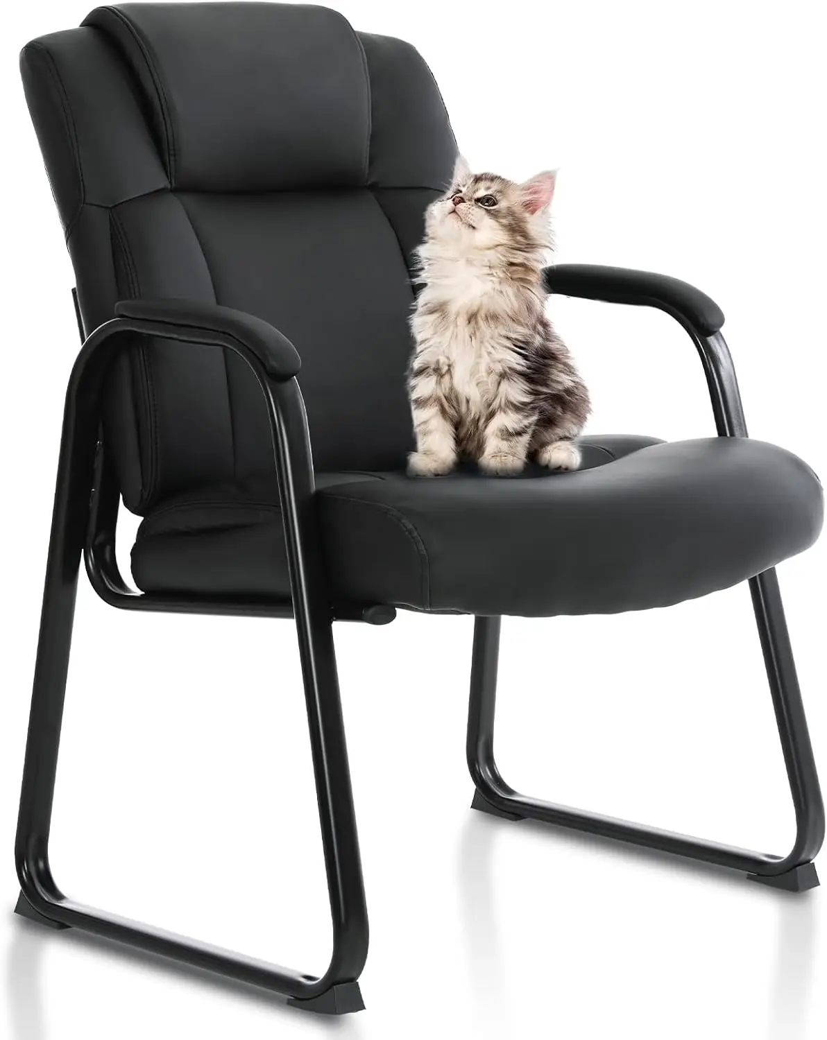 500 pond. Gaststoel, lederen ontvangststoelen met sledebasis en gevoerde armleuning voor wachtkamer, kantoor, thuis en vergaderconferentie