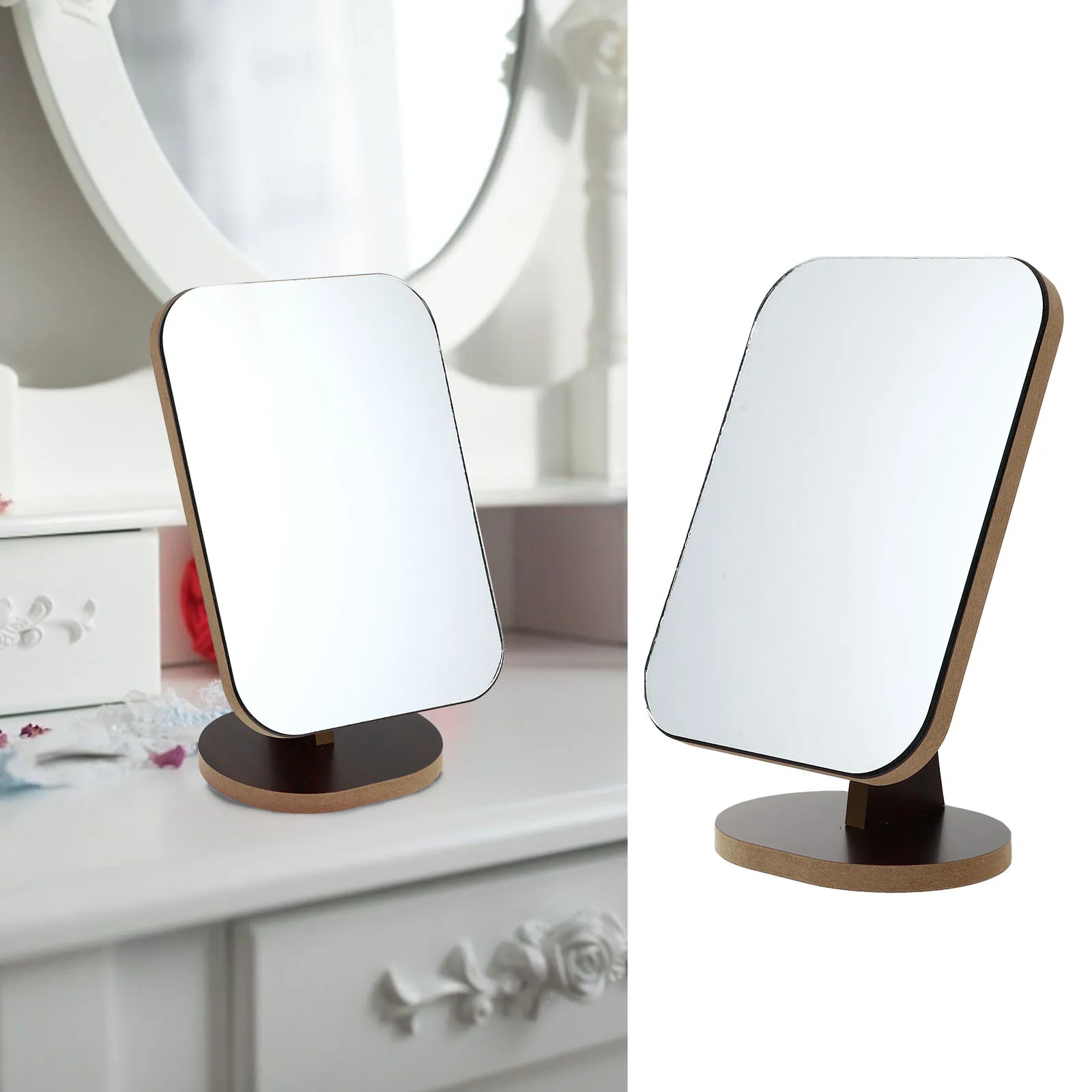 

1pc Simple Tabletop Makeup Mirror Durable Desktop Rotatable Mirror For Home Dressing Vanity Movable Portable Supporting