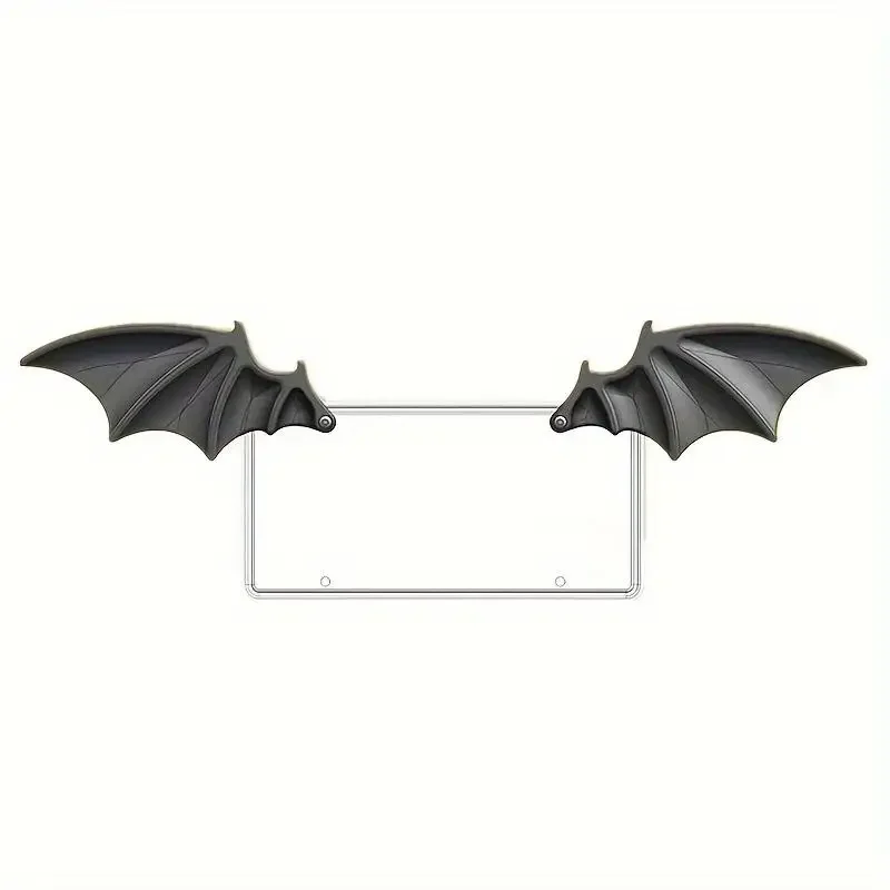1 Pair Black Batwing Car License Plate Covers & Frames Decoration - Durable Plastic, Ideal Gift For Horror Vampire Theme Lovers