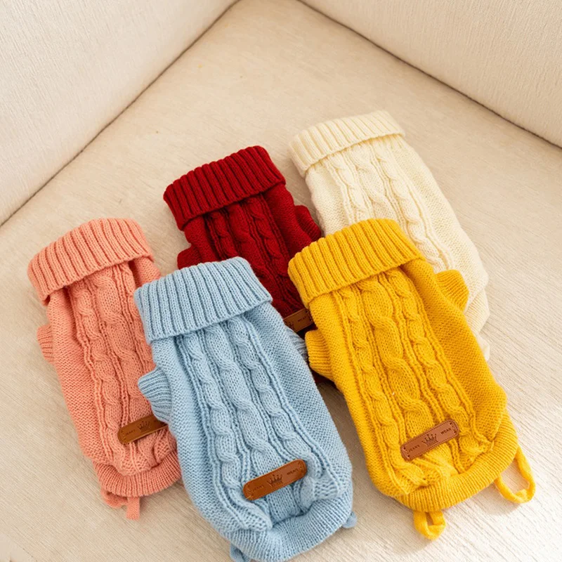 

Simple Stranded Knit Sweater Solid Colour Dog Clothes Pet Winter Clothes Cozy Warm Pullover Puppy Two Legs Clothes