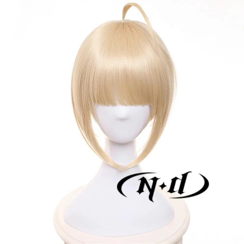 DY2025ND Anime Fate Stay Night Artoria Pendragon Saber Cosplay Hair Wigs Long Light Gold Ahoge Disk Hair Cosplay Wigs for Comic