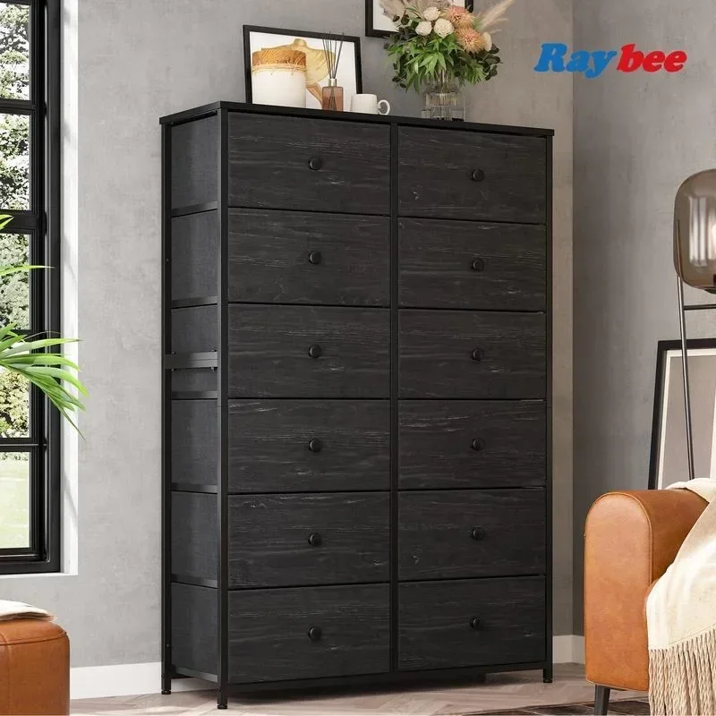 

RaybeeFurniture Tall Dresser, Dressers & Chests of Drawers, Dresser for Bedroom, Dresser, Black Dresser, 12 Drawer Dresser