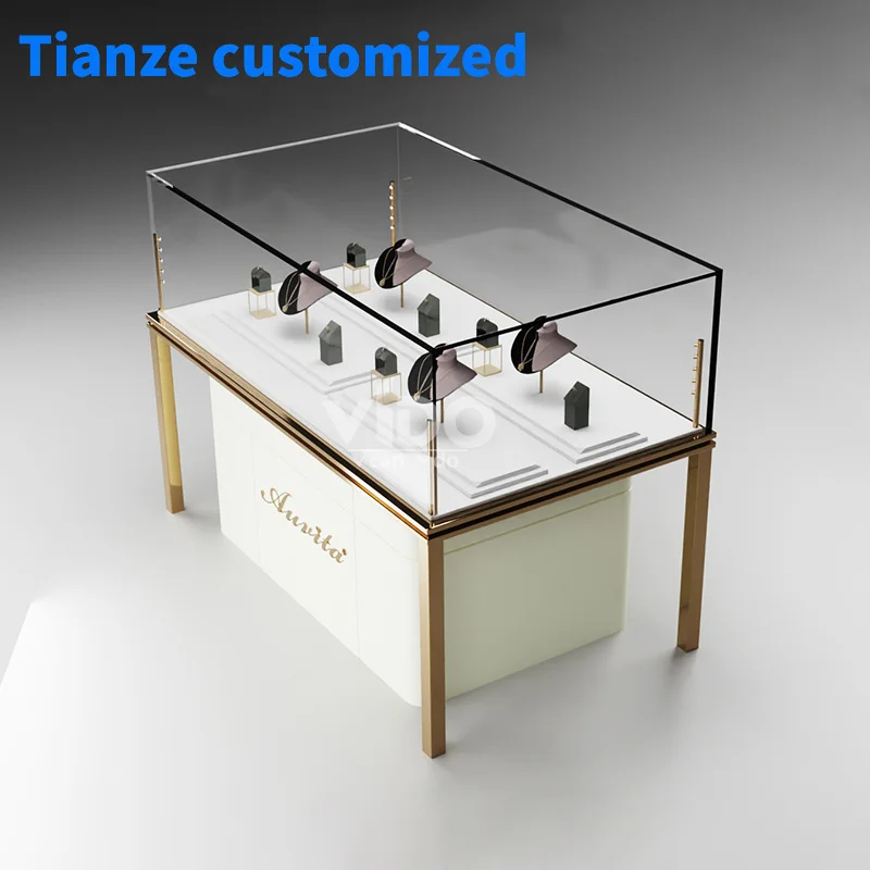 [Customized]Superb quality stainless steel glass jewelry display luxury showcase round jewelry showcase display cabinet mod