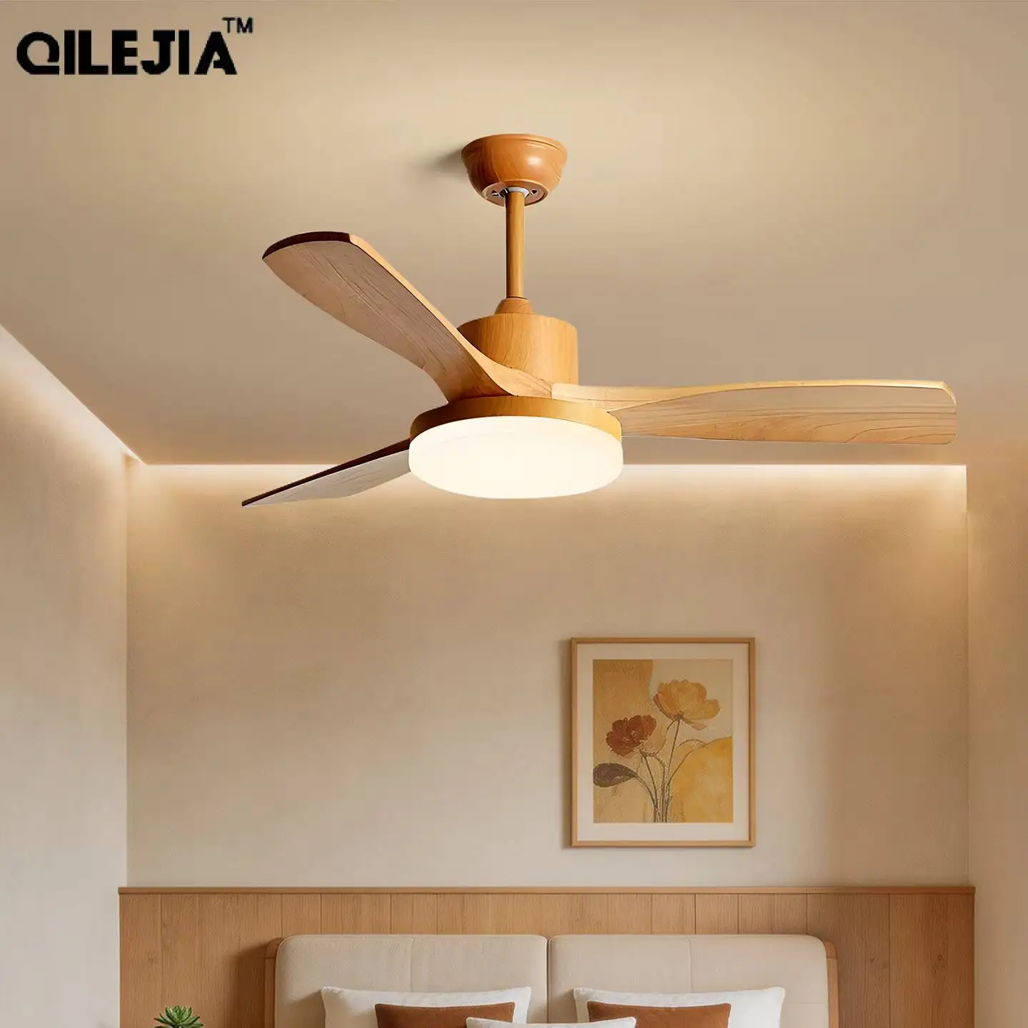 Nordic Led Log Fan Lights Living Room Dining Room Bedroom Mute Solid Wood Ceiling Fan Lights Simple Home Interior Lighting Lamps
