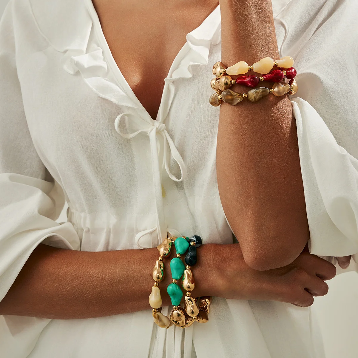 Y2K Bohemian Colorful Acrylic Resin CCB Beads Bracelet for Women Vintage Baroque Style Splicing Bangle Daily Charm Jewelry