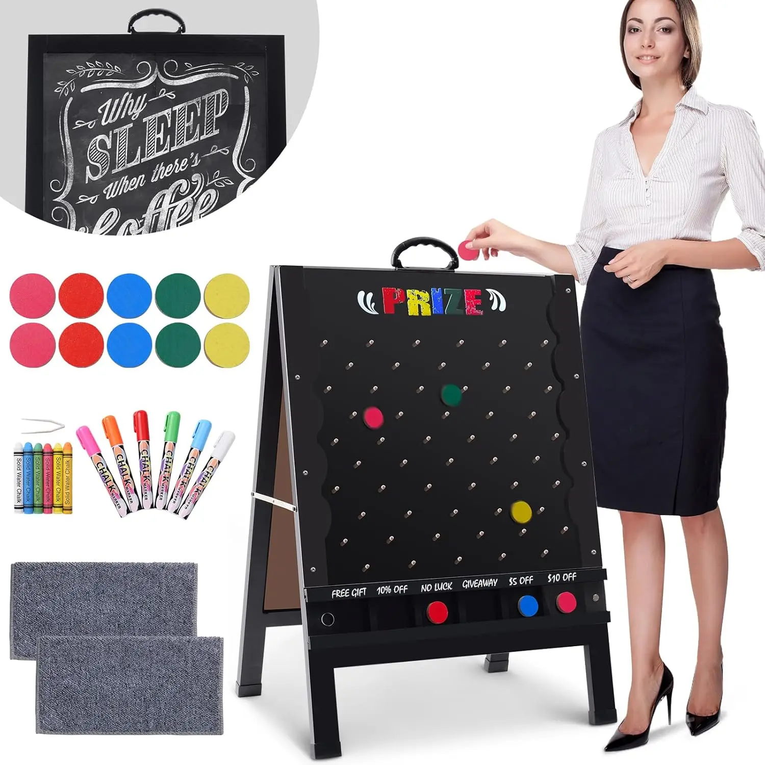 Drop Game Board,21X30 Inch Double Sided Penny Drop Game and Wooden A-Frame Chalkboard Sign for Carnival,Trade Show -Includes 10