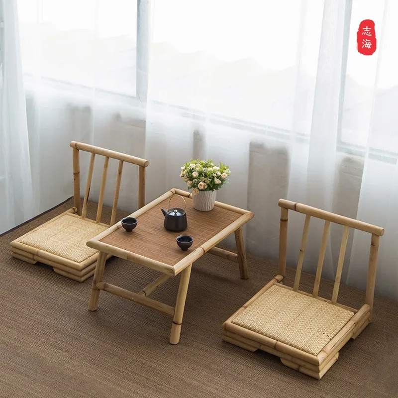 Modern Rattan Bamboo Chair Japanese Style Tatami Zaisu Living Room Furniture Bamboo Legless Floor Chair Rattan Hand Crafted