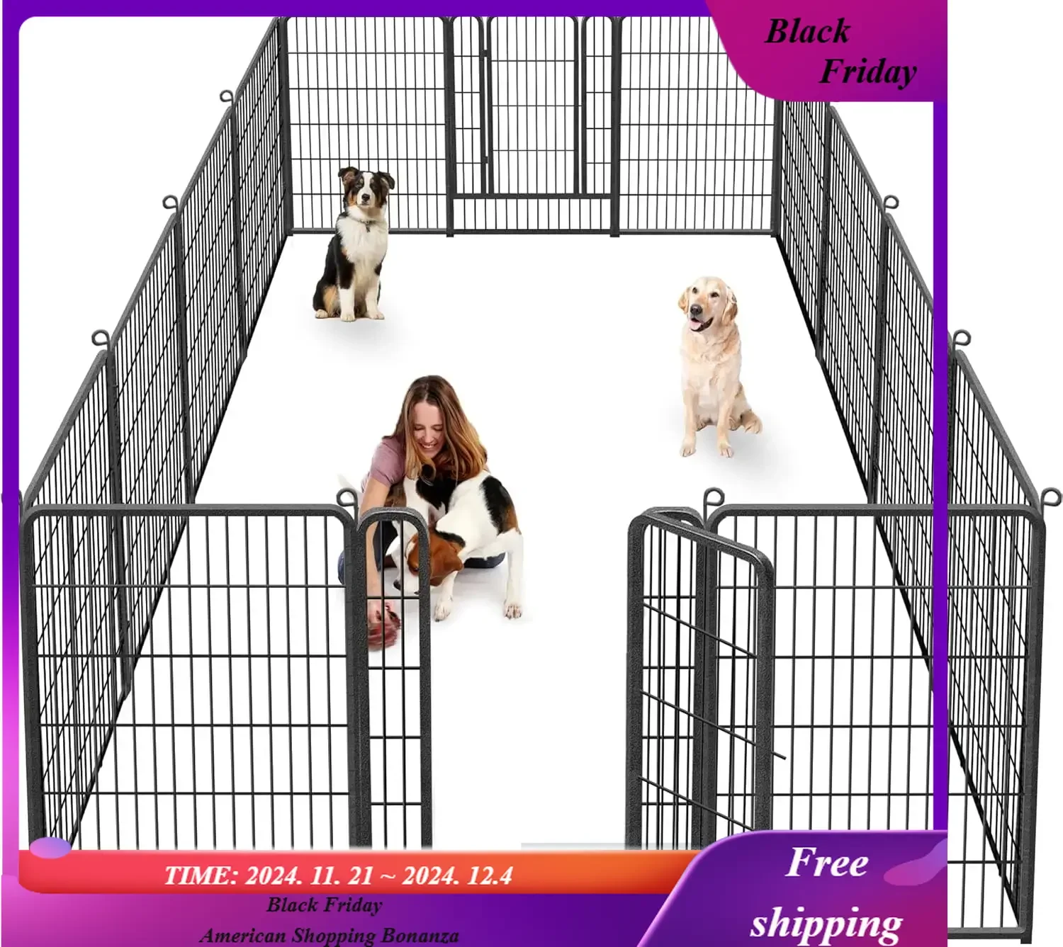 Dog Playpen, , Indoor Outdoor Dog Pen Pet Playpen with Door, Anti-Rust Dog Exercise Pen with Lock,