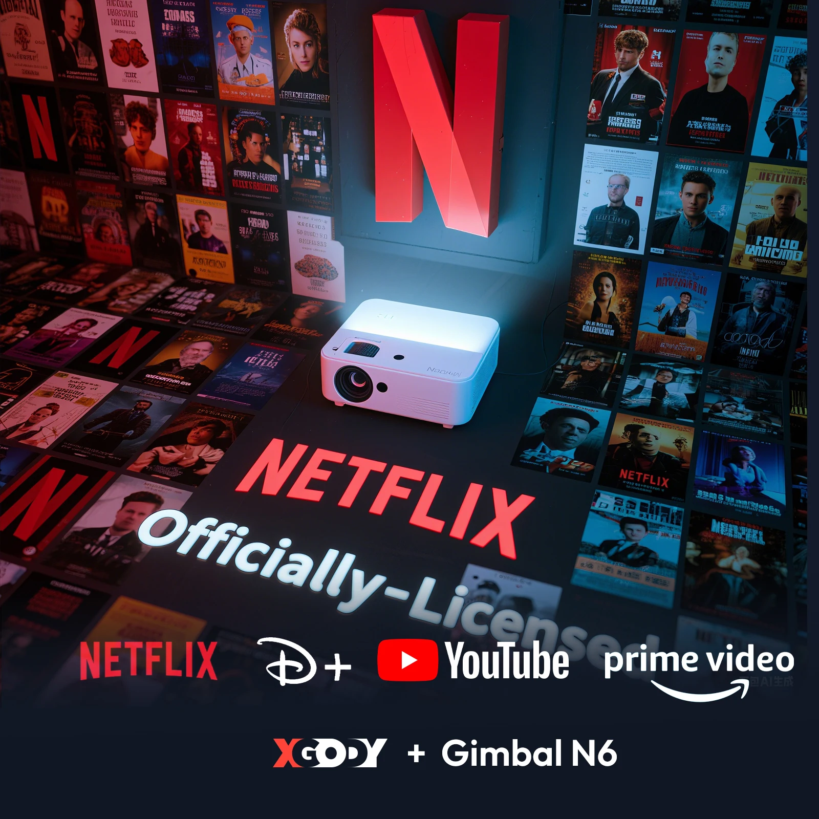 جهاز عرض ذكي XGODY Netflix Official 4K مدعوم 650 Ansi AI للتعرف على الصوت التركيز التلقائي وجهاز عرض كيستون للفيلم المنزلي