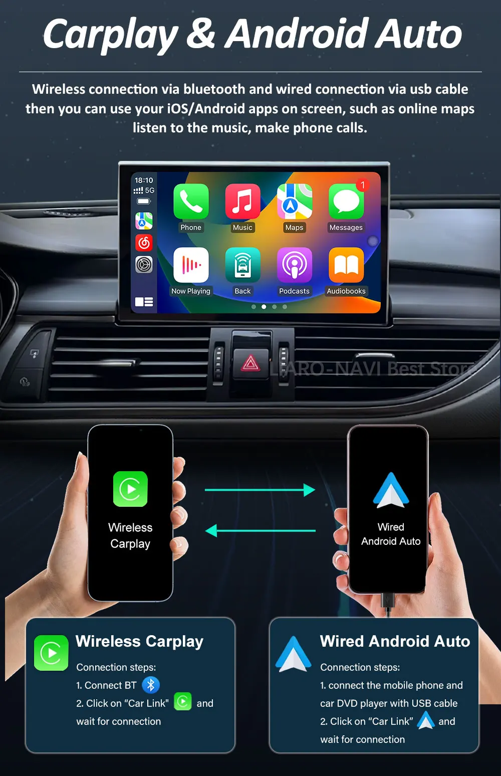 9'' Carplay DSP Stereo Autoradio Multimedia-Player für Audi A6 C7 A7 2012 - 2018 Navi GPS QLED-Bildschirm WiFi Android 16 Bluetooth – Detail 7