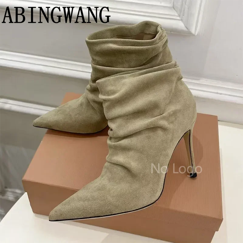 

2025 Spring Autumn New Suede Leather Thin Heel Pointed Toe Ankle Boots for Women Casual Ladies Chelsea Boots Sexy Short Boots
