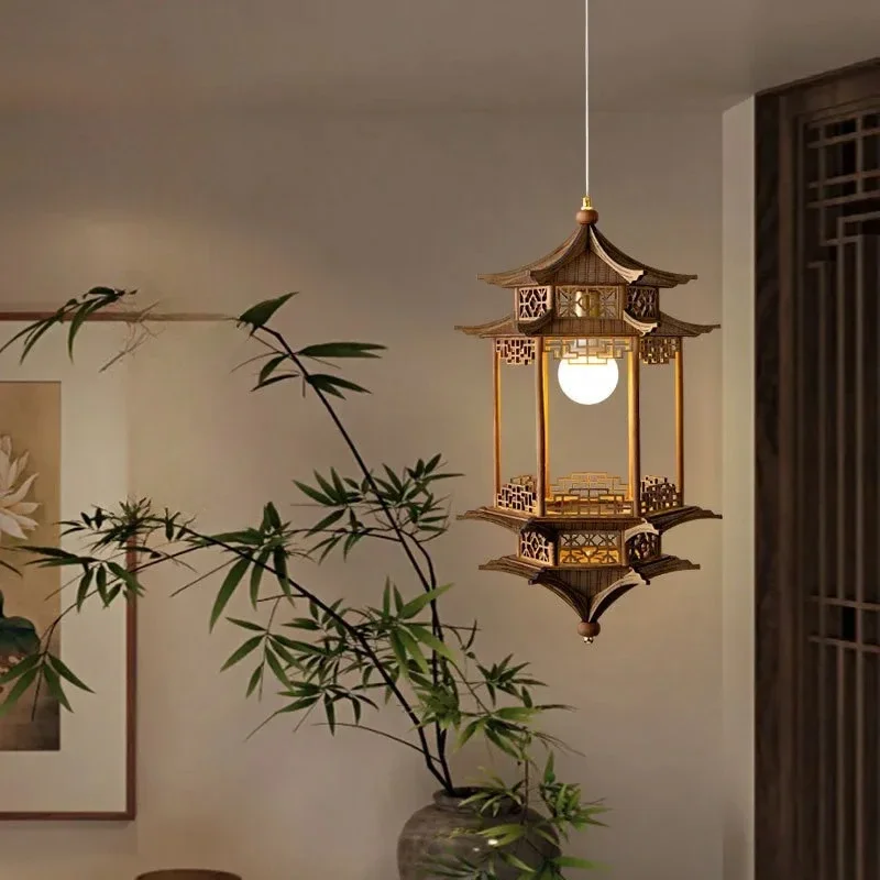 Ancient Chinese Hanging Lamp for Pavilion Art Creative LED Pendant Lights Lustre Lamp for Living Room Home Decoration Chandelier