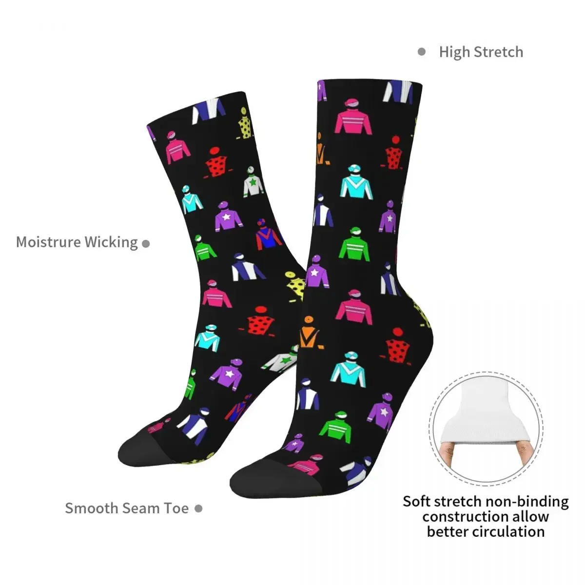 Horse Racing Jockey Silks Socks Harajuku High Quality Stockings All Season Long Socks Accessories for Man's Woman's Gifts