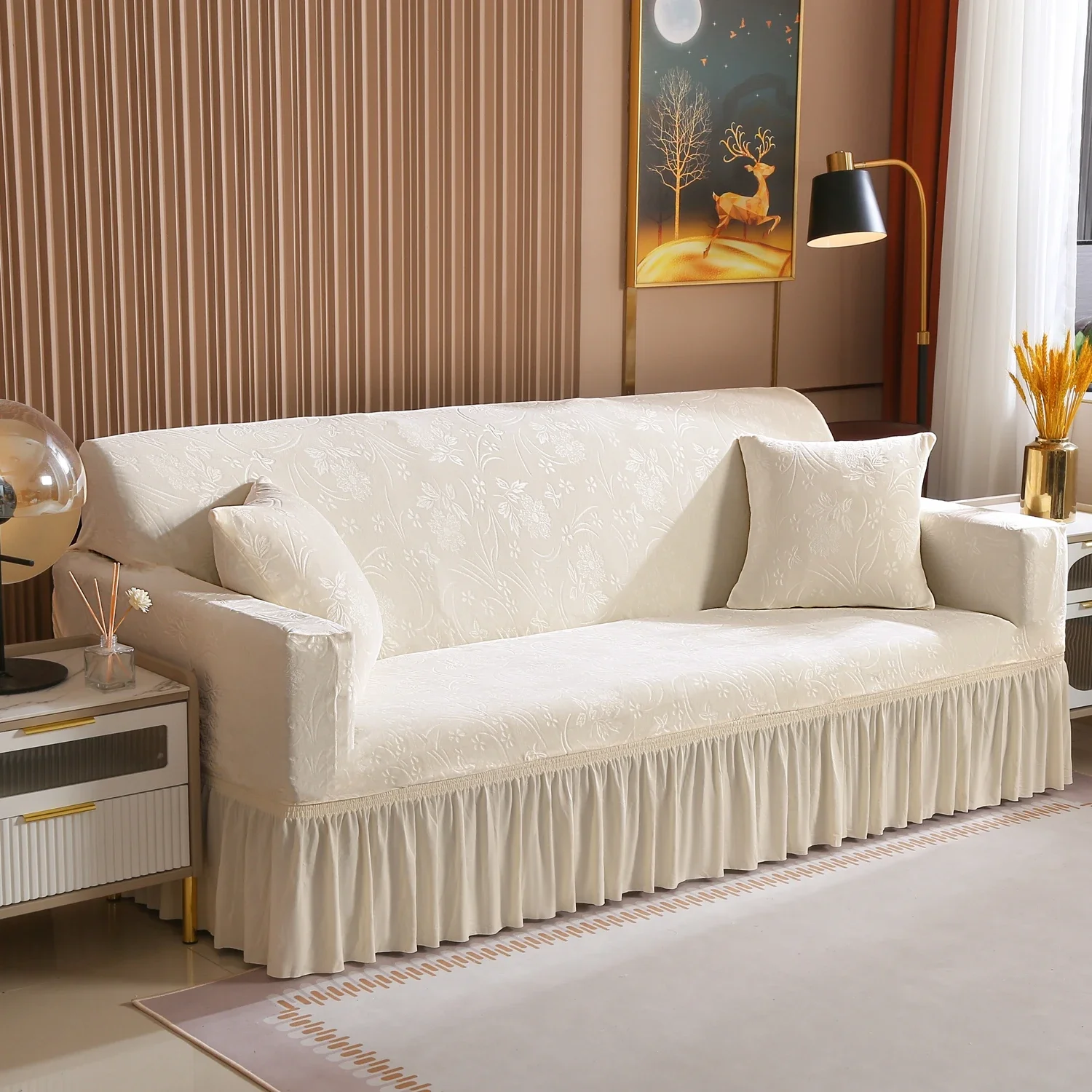 EIFLOY-Velvet Stretch Sofa Cover, Non Slip, Soft Comfort Skirted Couch Slipcover, Chair Furniture Protector, Anti Cat Scratch