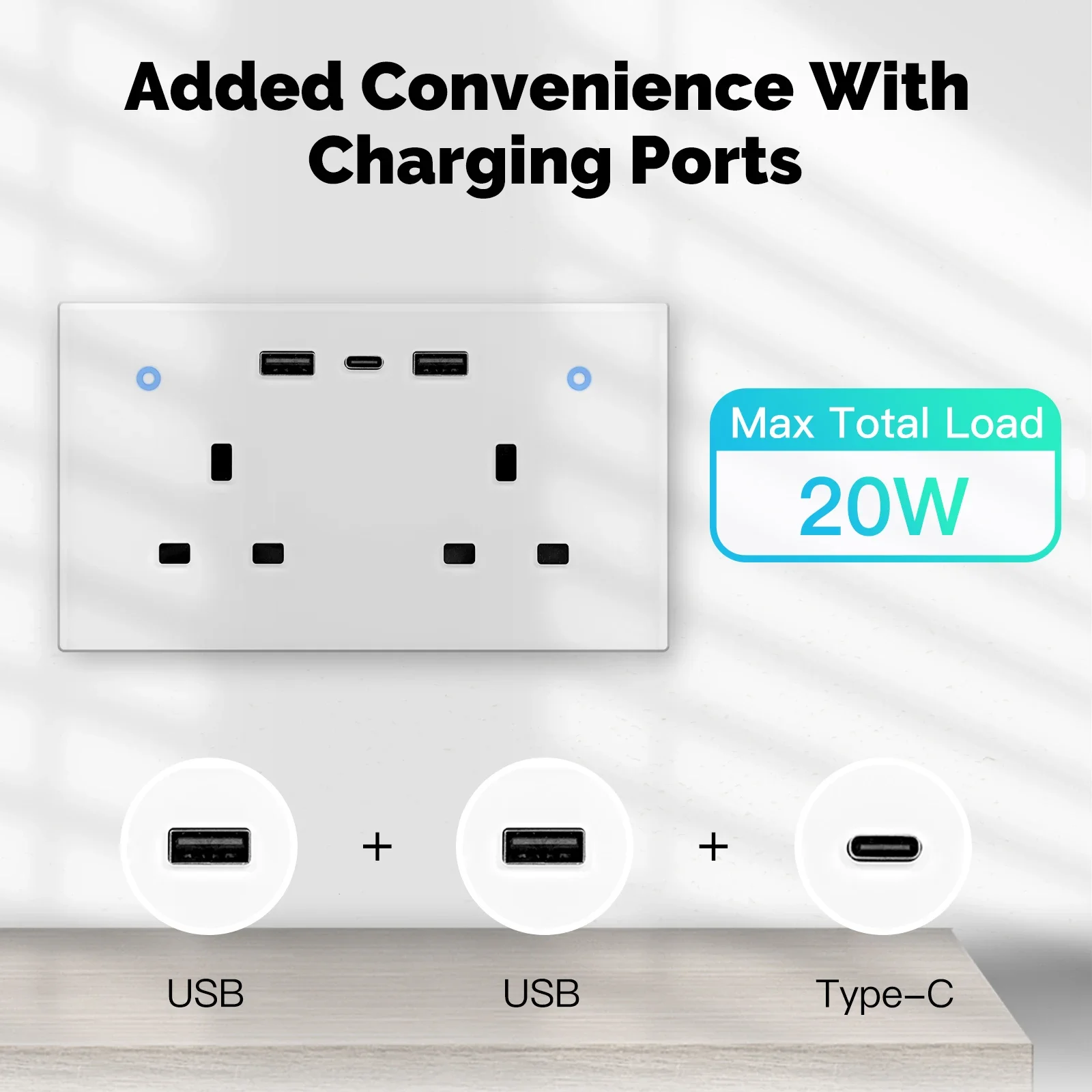 MOES Tuya WiFi Smart Wall Socket UK Outlet 13A Touch Switch USB Type-C Charging Ports Remote Energy Monitoring Work With Alexa