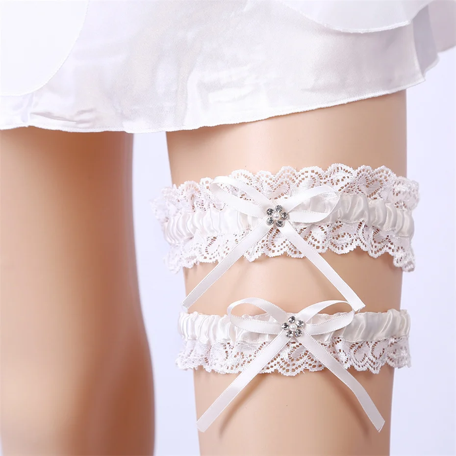 Efily Bridal Lace Garter Wedding Accessories Rhinestone Crystal Flower Embroidery Bride Garter Suspenders for Party Dresses Gift