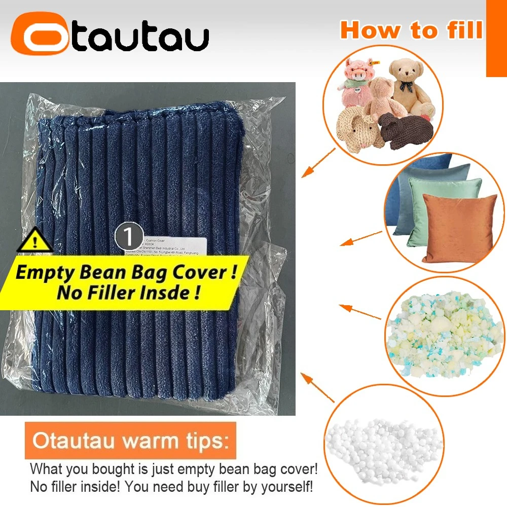OTAUTAU Cotton Corduroy Bean Bag Cover Corner Pouf Cover SF455【No Filler Inside! You Need To Buy Filler By Yourself !】