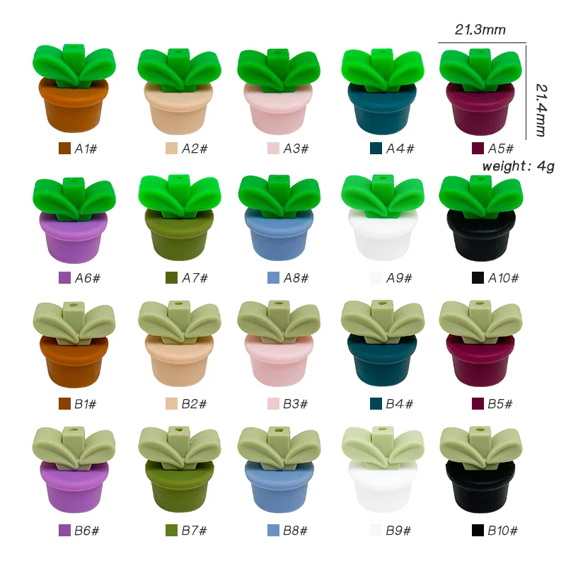 10pcs Flower Pot Leaves Silicone Beads Focus Bead Cartoon Food Grade Chewing DIY Pacifier Chain Jewelry Accessories
