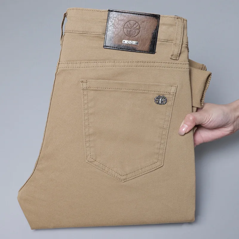 Khaki jeans men's stretch trend light luxury slim fit casual fashion 2025 spring/summer high-end men's pants