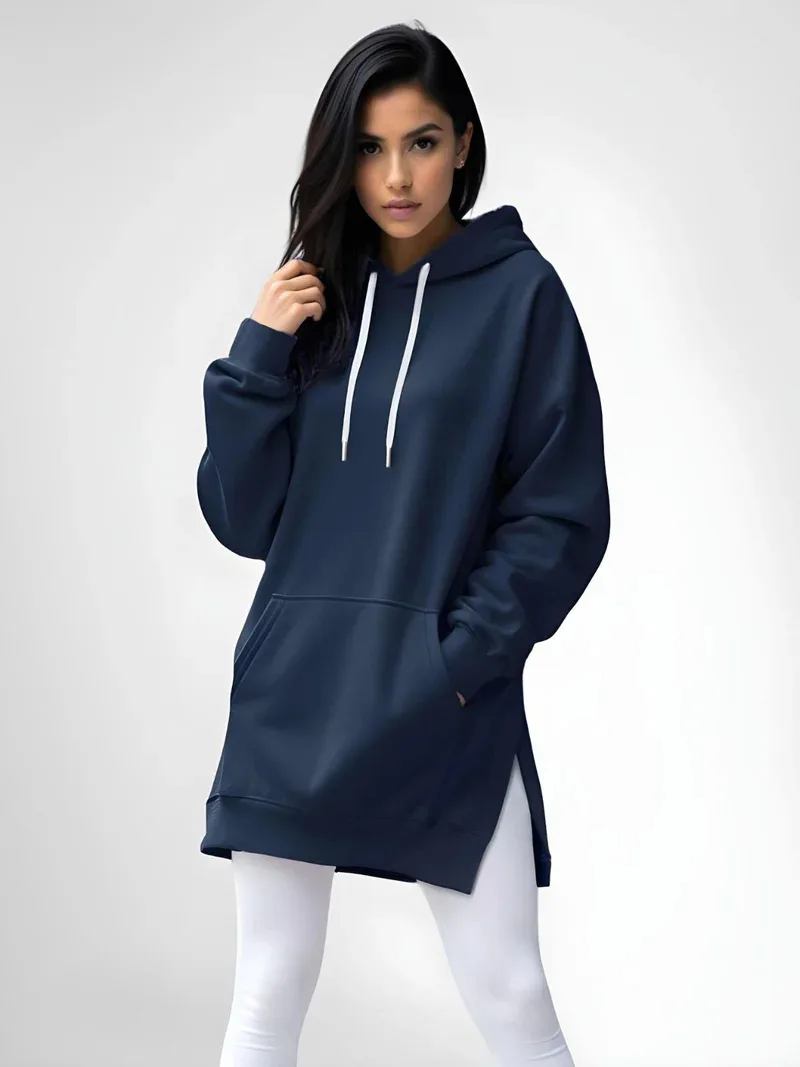 Hoodies Coats Women Solid Sweatshirts Jacket Pocket Drawstring Hooded Slight Strech Loose Casual Office Lady 2026 Spring Autumn