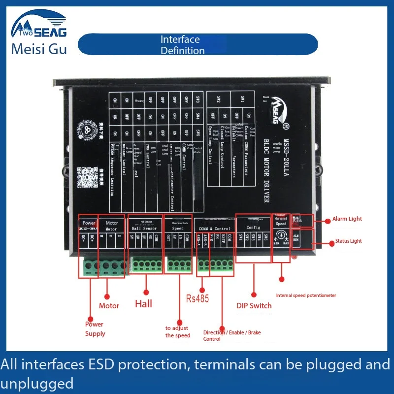 9V-36V 8-10A Brushless Motor Driver FOC Square Wave Open/Close Loop Control