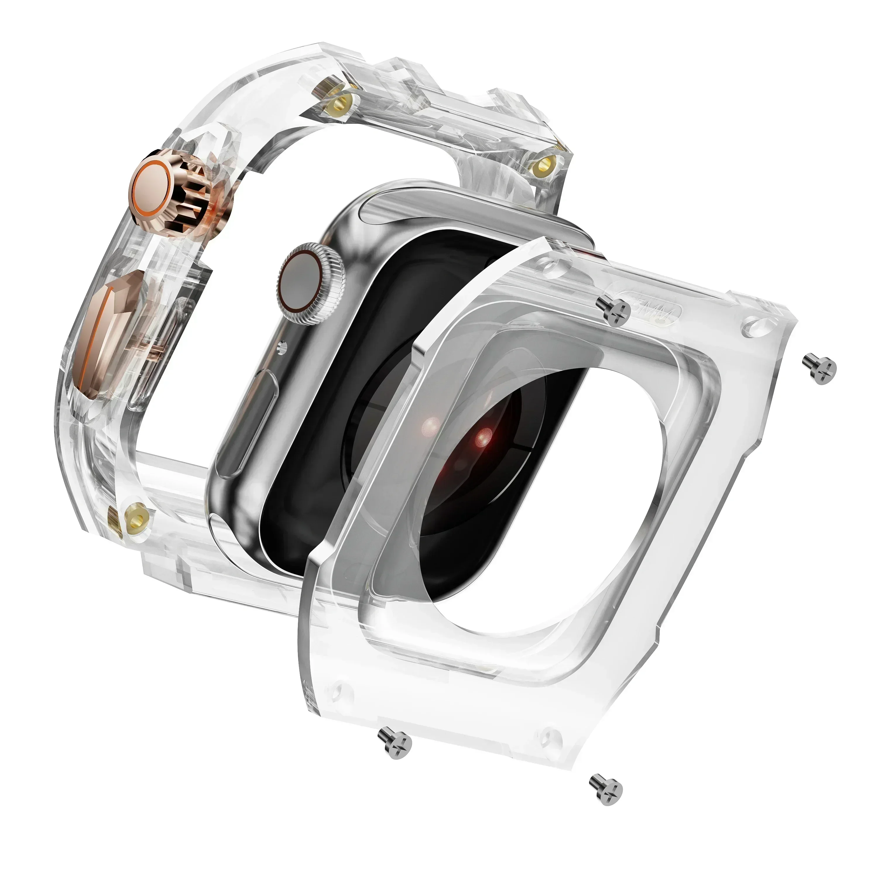 Luxury Modification Mod Kit for Apple Watch Band Case 8 7 45mm Transparent Bezel  TPU Strap for IWatch SE 6 5 4 44mm