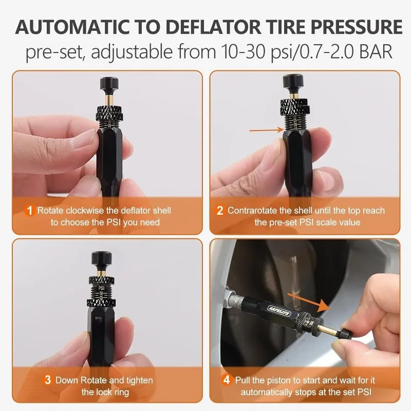 ​Automatic Tire Deflator, Adjustable Tire Pressure Release Tool with Pressure Gauge