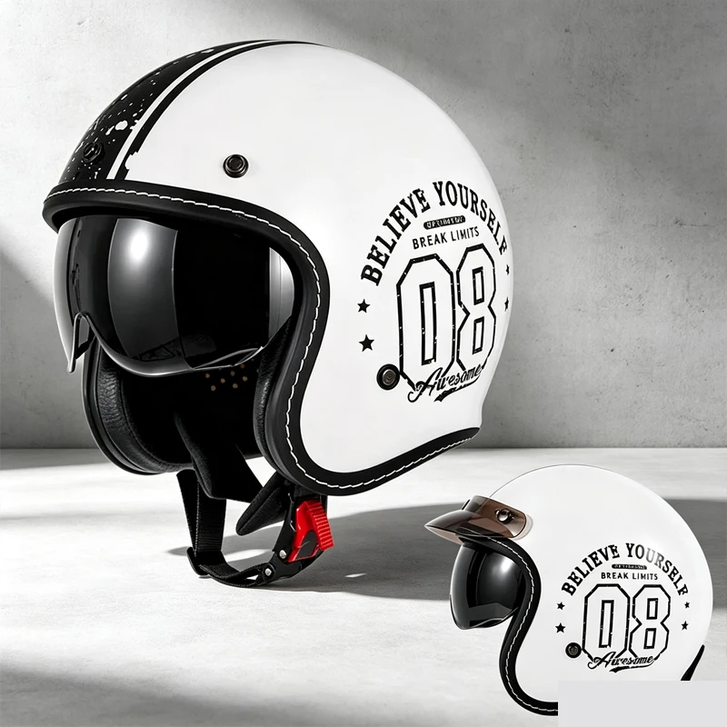 Export Version: 3C Certified Motorcycle Open Face Helmet, Retro 3/4 Helmet for Men & Women, All Seasons, Scooter & Cruiser Bike view 2