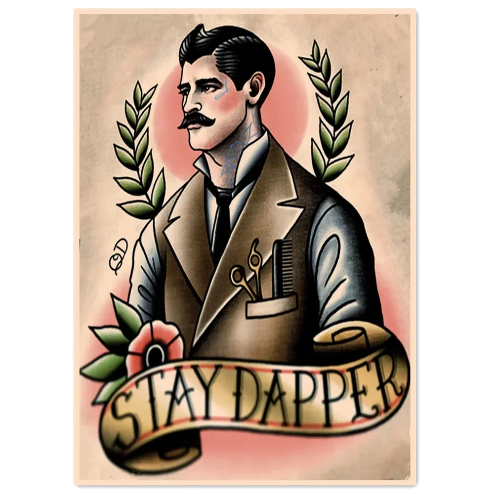 STAY DAPPER. Tattoo Wall Art Pictures Movie Poster & Prints Retro Kraft Paper Painting Bar Coffee Wall Stickers Home Decor Mural