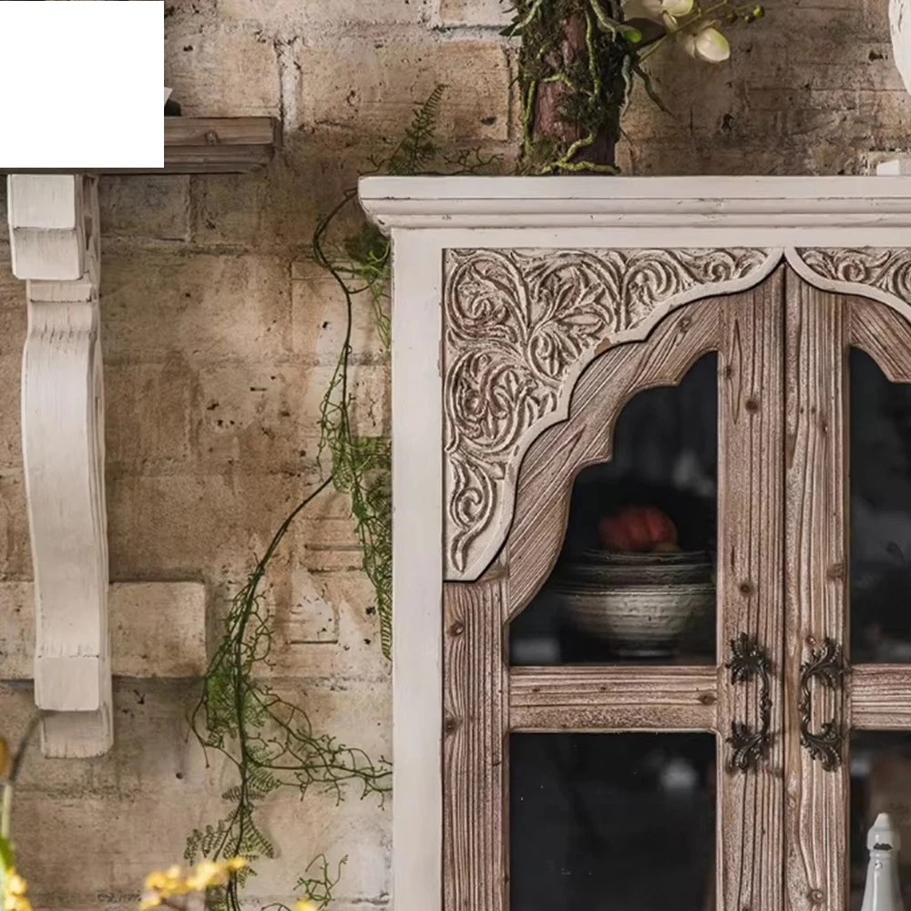 خمر البلد الزجاج العتيقة منحوتة الفن خزانة الزخرفية باب الزاوية درج جمع تخزين خمر التنوب #4