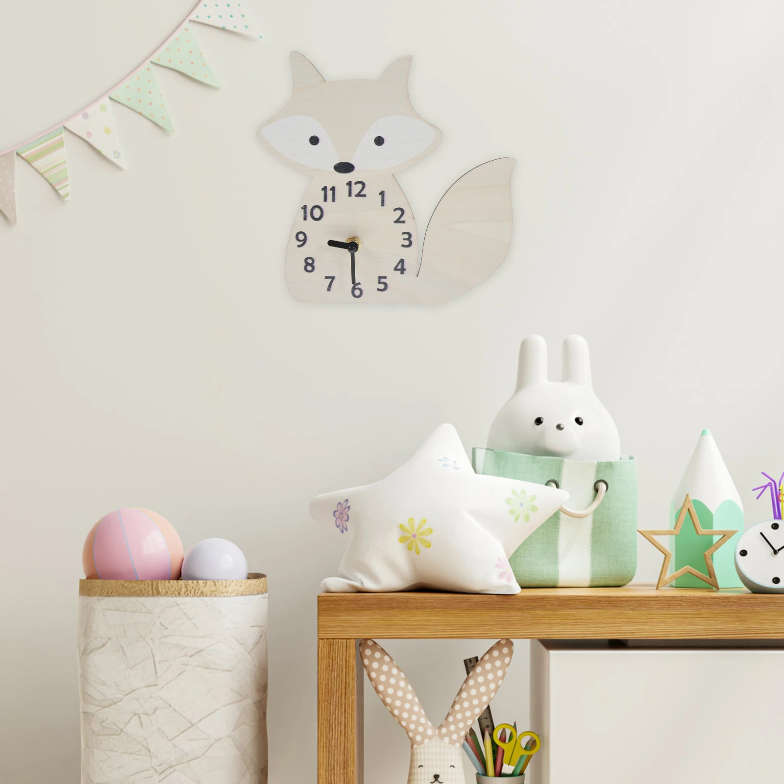 

Shaped Mute Wall Bedroom Kids Bedroom Room Decor Fox Shaped Wall Hanging Clock Decorative Hanging Clock Thermometer