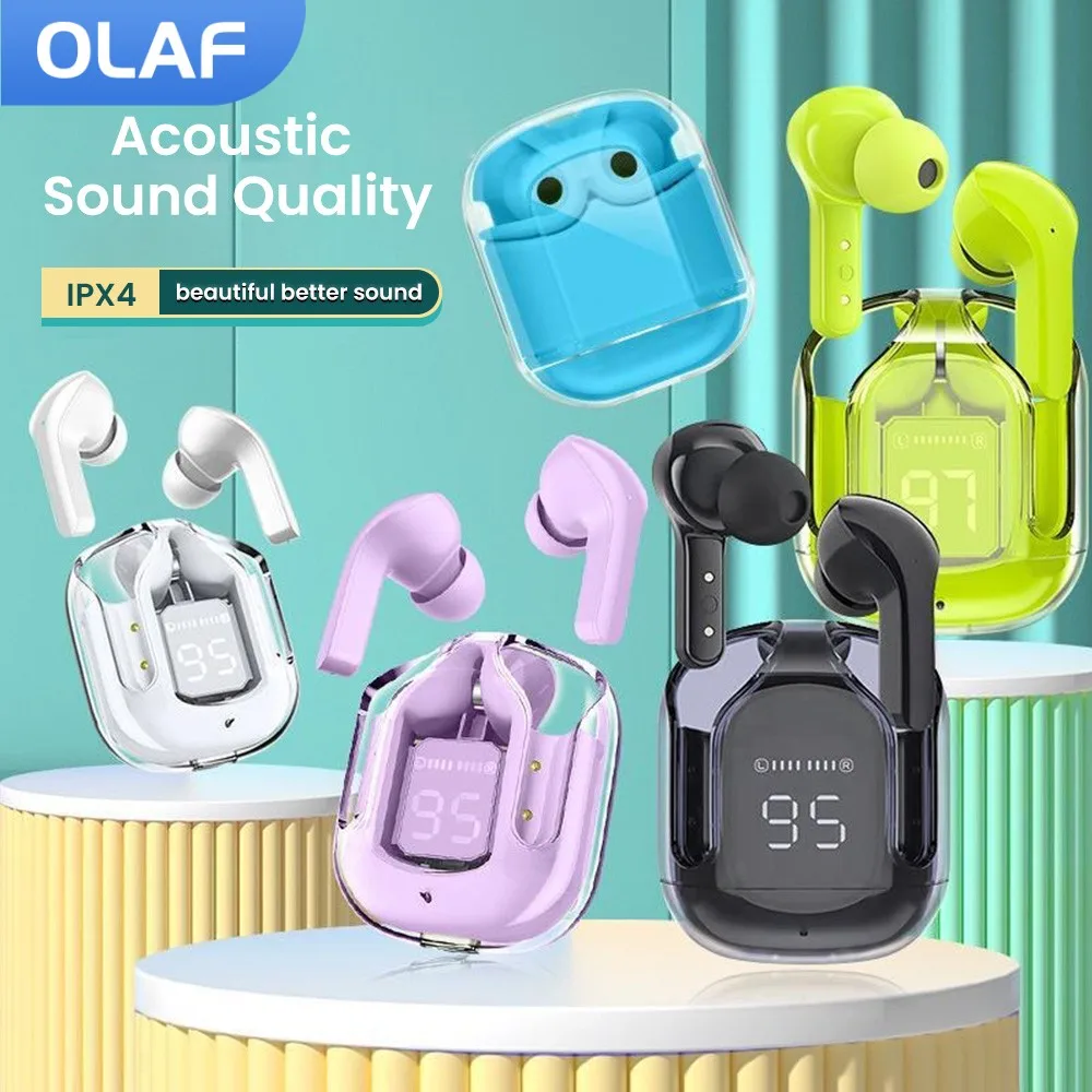 Olaf Air31 Wireless Bluetooth Earphone Transparent HIFI Headphones LED Power Digital Display Stereo Sound Earphones For Phone