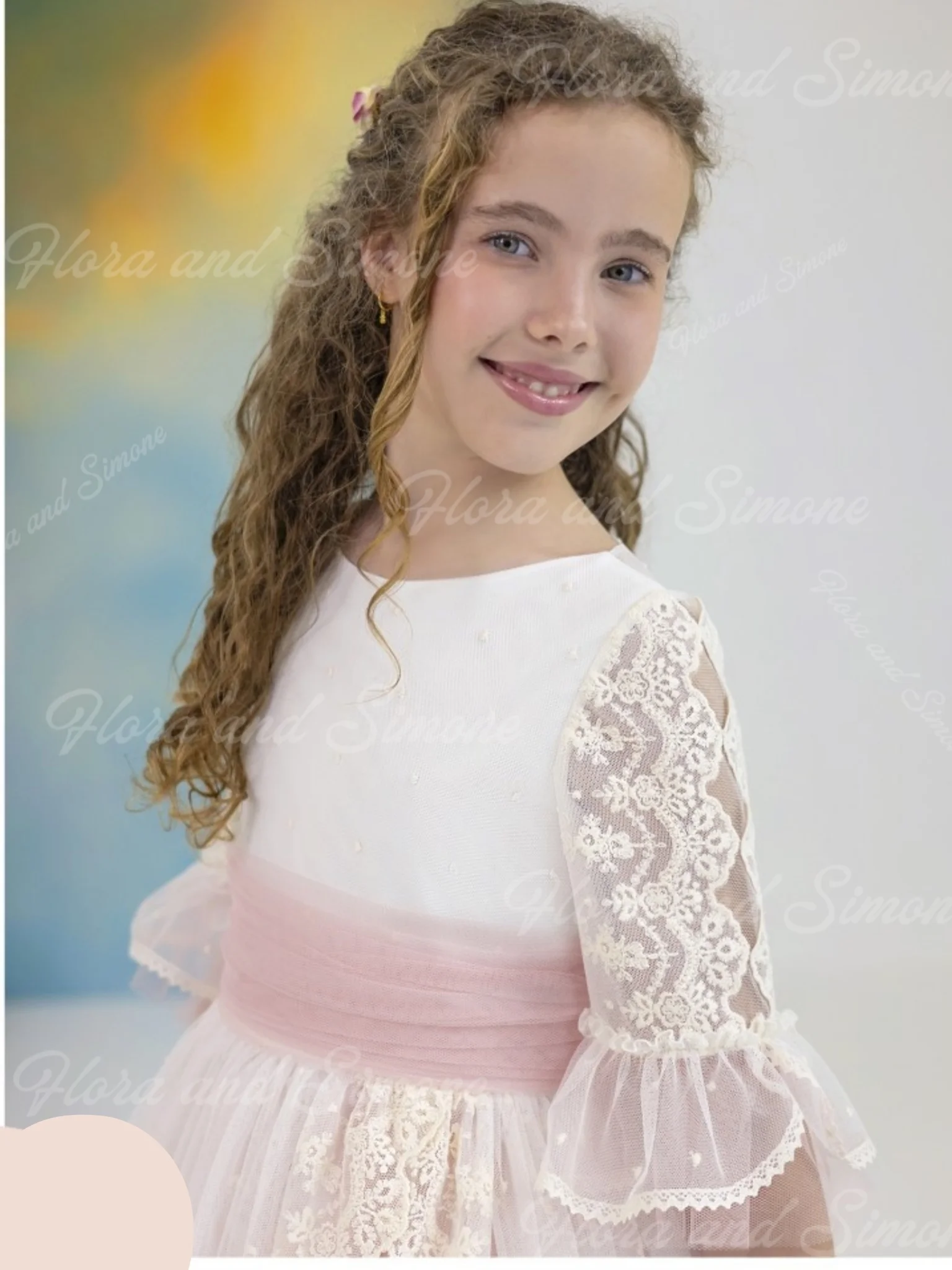 White Chiffon A-line Skirt Appliques  Flower Girl Dress For Wedding Birthday Formal Party First Communion gowns Customized