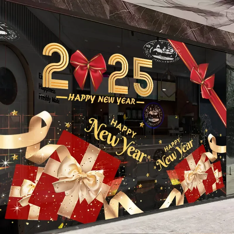 2025 New Year Christmas decorations scene layout atmosphere window stickers window static stickers glass door stickers