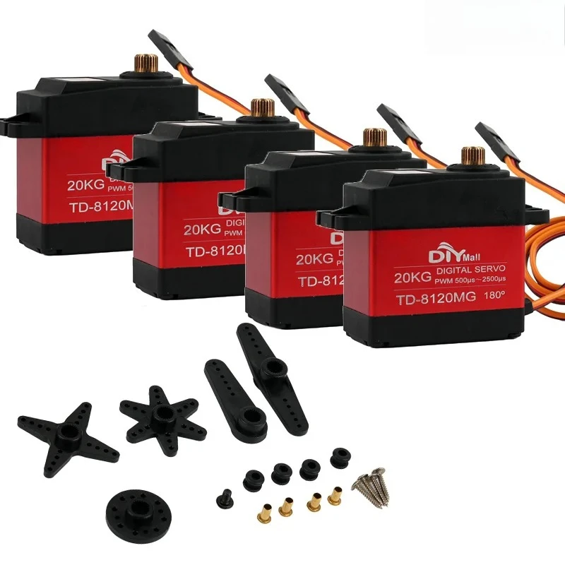 Moteur servo numérique standard à couple élevé TD-8120MG 20KG, engrenage métallique, boîtier CNC, 180 270 360 degrés pour modèles RC et projets DIY