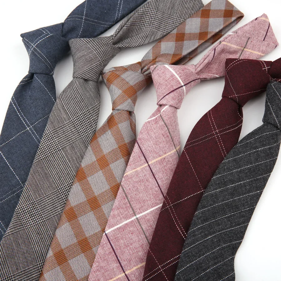 

Japanese Leisure Fashion 6CM Skinny Necktie Soft Cotton Plaid Striped Tie Fit Women Man Banquet Party Daily Ties New Year's Gift