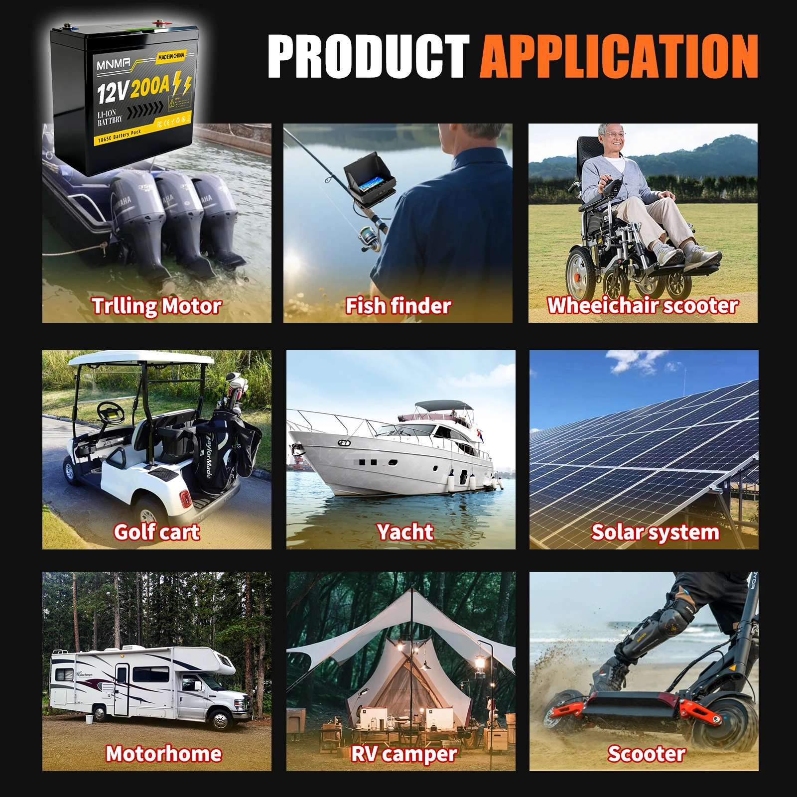12V 200Ah LiFePO4 Battery with Built-in Smart BMS 8000+ Charge Cycles Ideal for Solar Panels Camper Vans Marine Crafts Overlandi