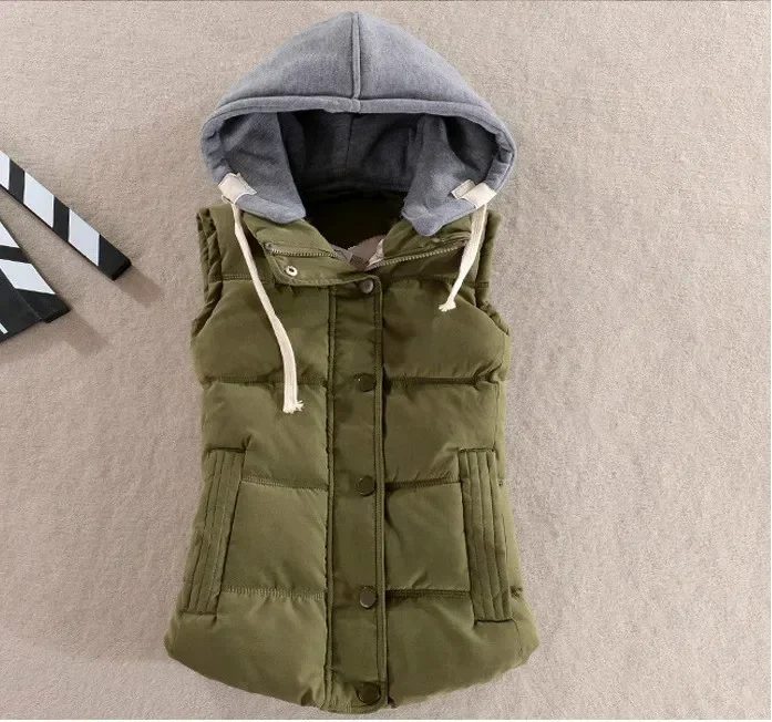 Orange Sleeveless Girls Large Size Quilted Jacket Cotton Hooded Puffer Vest Female Short Warm Casual Tops 6xl Thermal Vest Women