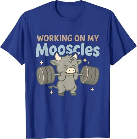 Working on My Mooscles Moo Muscles Workout Design T-Shirt Y2k Fitness Gym Saying Tee Cute Physical Exercise Novelty Graphic Tops