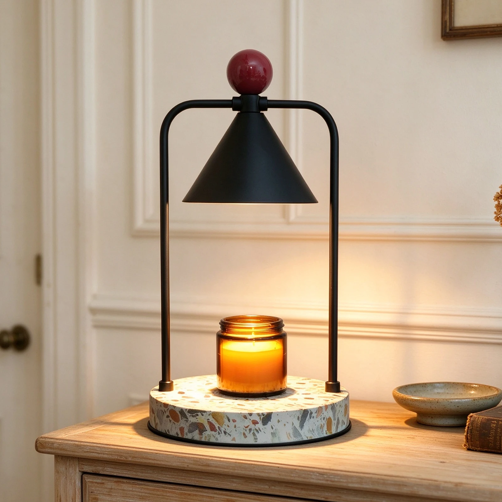 Black Metal Candle Warmer Electric Wax Melt Lamp Lantern For Top-Down Candle Melting Waxing Burner Aromatherapy Lamp Table Lamp