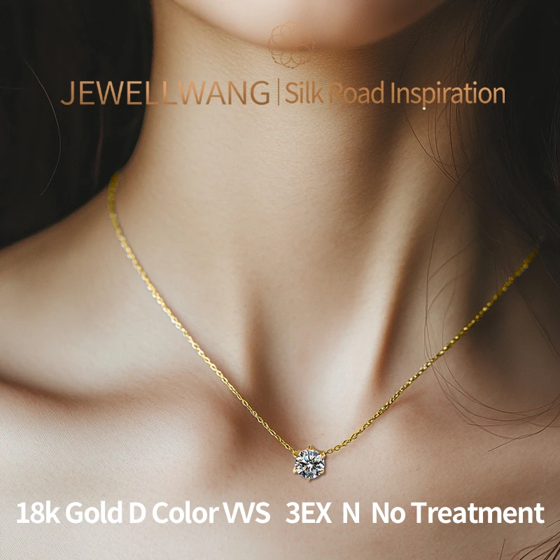 JEWELLWANG 18K الذهب الأصفر قلادة قلادة مع 0.3ct روز قطع مختبر نمت الماس تصميم فريد المختنق للنساء هدية مثالية