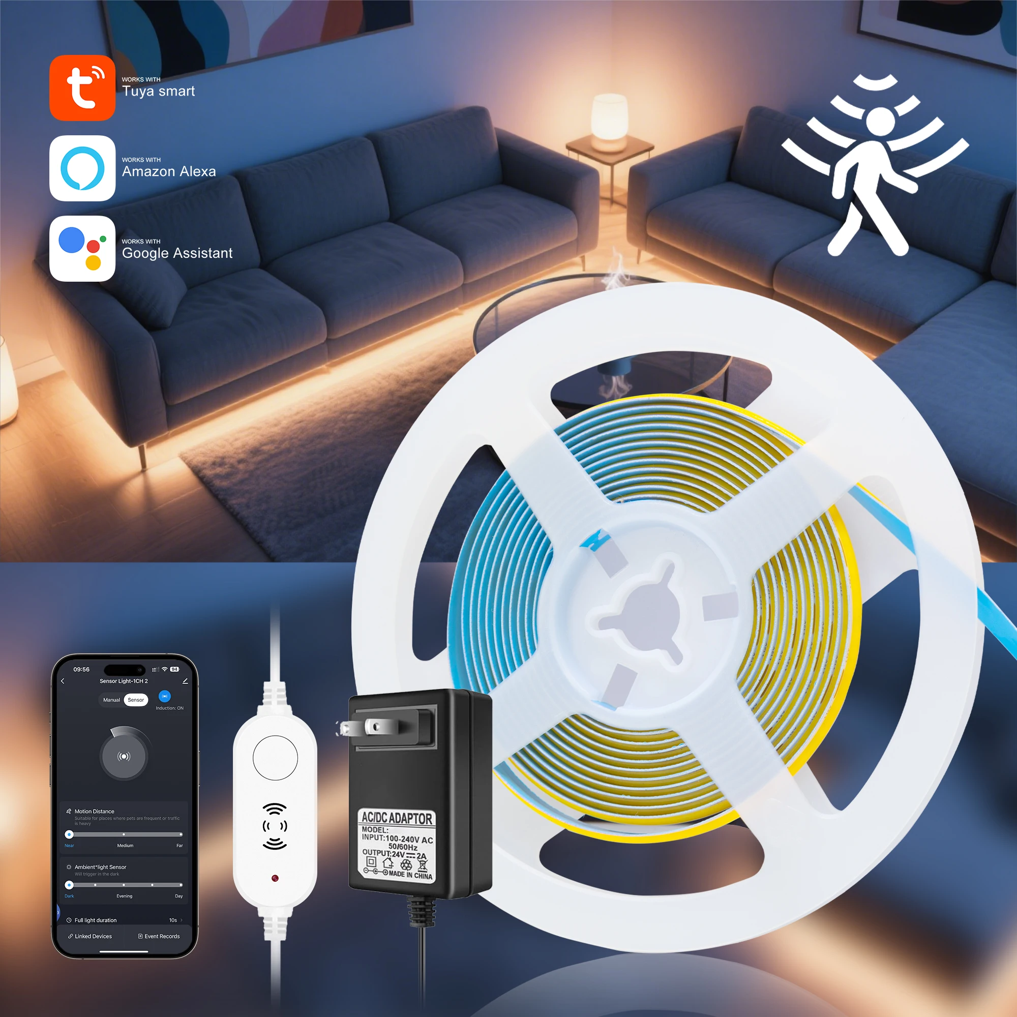 

CCT COB LED strip APP control 2700k-65000 adjustable brightness，Control Alexa/Google Assistant indoor suitable for cabinets/room