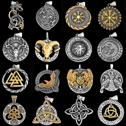 Multi-style Vintage Viking Necklace Men Amulet Nordic Tree of Life Celtic Stainless Steel Pendant Chain Jewelry Wholesale