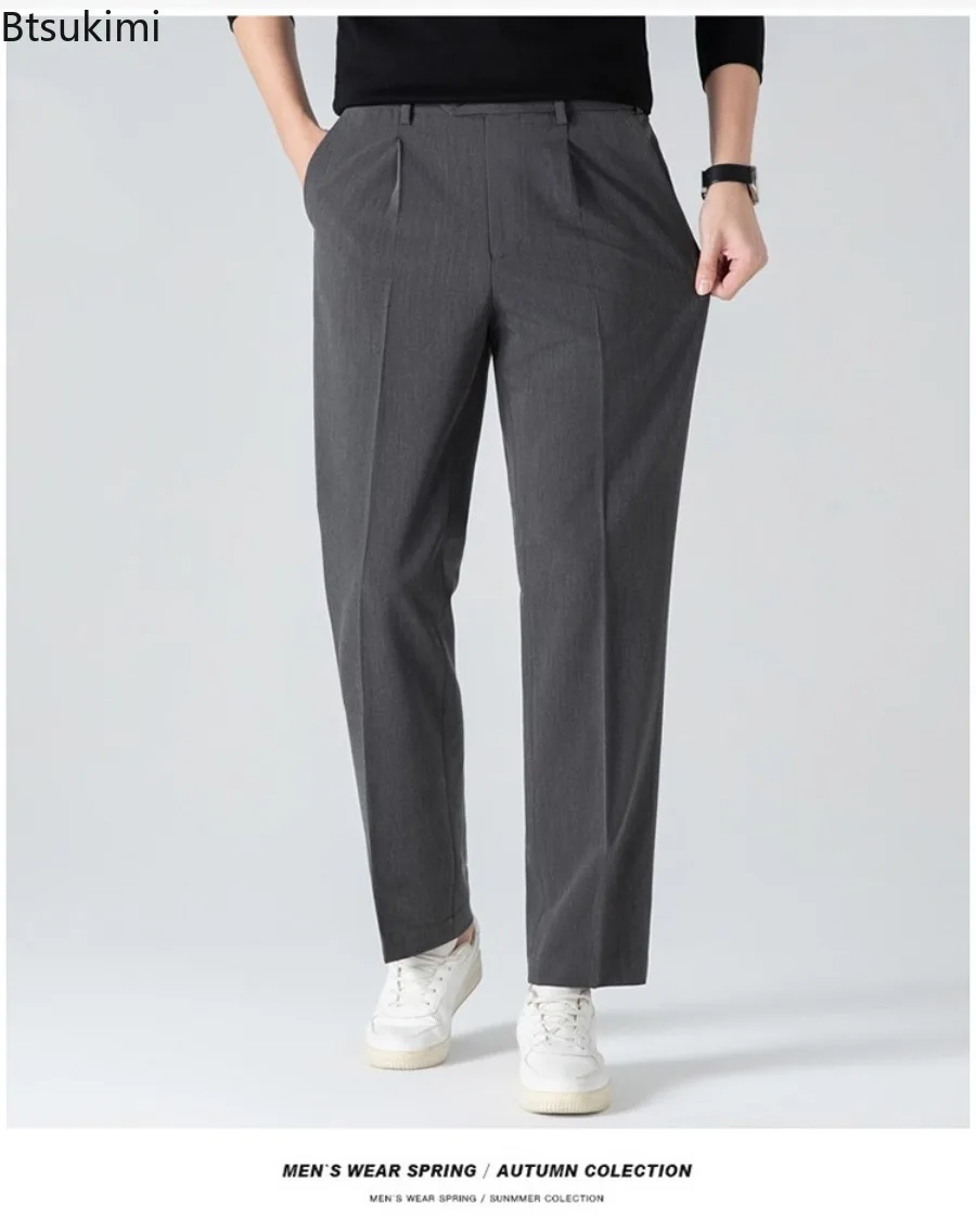 

High Quality Men's Suit Pants Business Smooth Slim Office Social Formal Pants Spring Summer Korean Style Solid Casual Pants Male