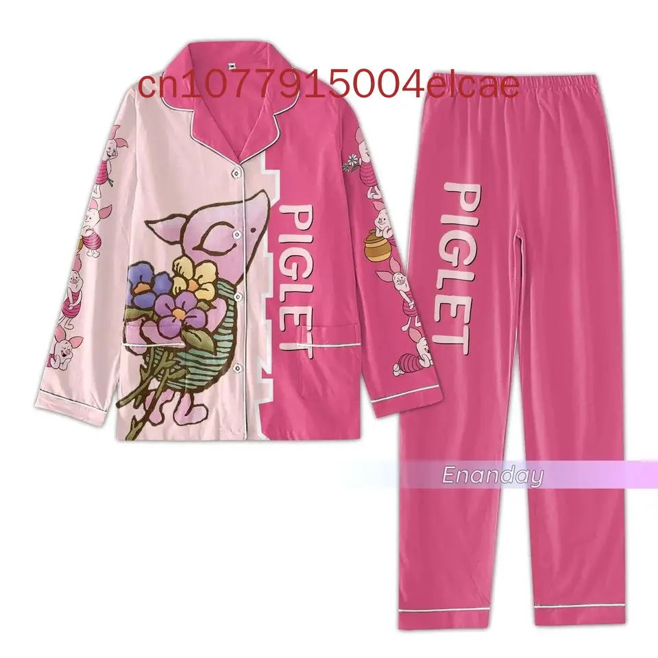 Winnie The Pooh Piglet  Pajama Set 3D Printed Disney Casual Men's and Women's Long Sleeve Shirt Pajama Set